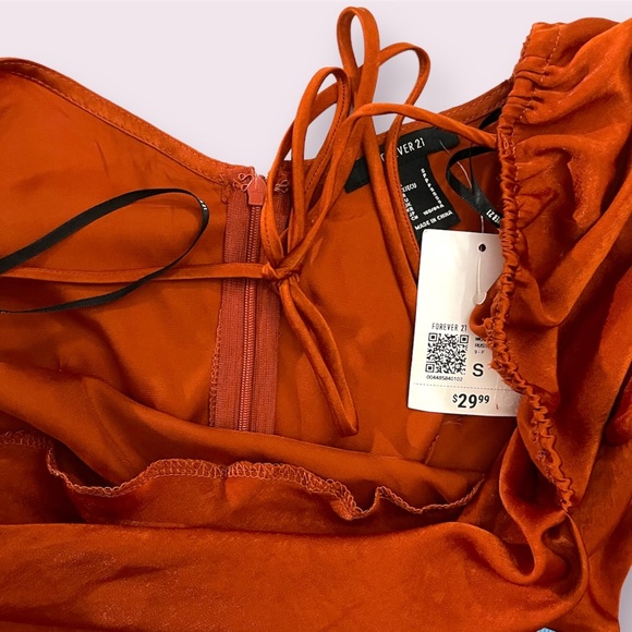 NWT Forever 21 Orange Rusty Red long sleeve Dress Size Small - Picture 6 of 8